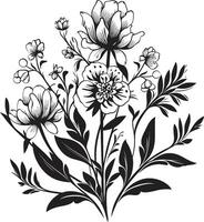 énigmatique bouquet noir emblème avec botanique floral élégance fleurs dans harmonie monochromatique vecteur logo avec noir fleurs