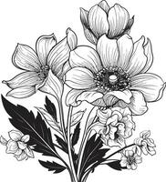 jardin sérénité élégant vecteur logo, noir botanique fleurs énigmatique bouquet noir emblème, botanique floral élégance