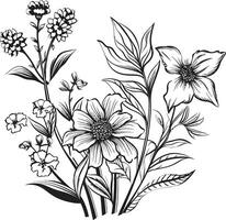 enchanté fleurit élégant noir vecteur logo avec fleurs floral tapisserie monochromatique emblème de botanique éléments