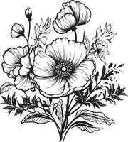 élégance dans Floraison monochrome vecteur logo avec noir fleurs sculpté pétales élégant icône mettant en valeur noir botanique élégance