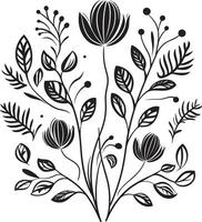 élégance dans Floraison intemporel vecteur logo avec noir plantes sculpté pétales lisse noir icône avec botanique floral élégance