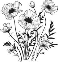 natures élégance noir vecteur logo avec monochrome botanique conception botanique harmonie élégant noir icône avec lisse fleurs