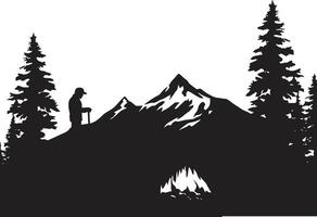 boisé vagabond noir vecteur camping logo conception icône feu de camp chroniques élégant emblème illustrant noir camping aventures