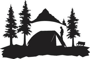 feu de camp chroniques élégant emblème illustrant camping aventures dans noir pionnier expédition monochrome vecteur logo pour camping passionnés