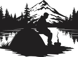 dans le sauvage lisse noir icône avec vecteur camping logo conception rustique battre en retraite monochrome vecteur logo pour Extérieur félicité
