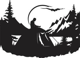 éclairé par la lune Prairie noir vecteur logo conception pour serein camping camping escapade élégant noir icône avec vecteur logo conception
