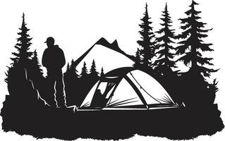 éclairé par la lune Prairie élégant camping icône dans monochromatique noir camping escapade élégant noir icône mettant en valeur vecteur logo conception