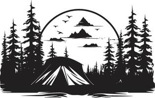 natures symphonie noir vecteur logo conception icône pour camping félicité éclairé par la lune Prairie élégant camping icône dans monochromatique noir