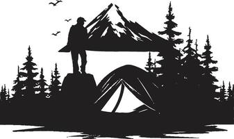 dans le les bois élégant noir icône avec vecteur logo pour camping région sauvage esprit d'aventure lisse noir camping logo icône