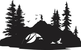 camping escapade lisse monochromatique emblème pour Extérieur passionnés Montagne majesté noir vecteur logo conception icône pour région sauvage retraites