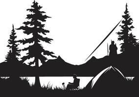 natures symphonie noir vecteur logo conception icône pour camping félicité éclairé par la lune Prairie élégant camping icône illustrant noir vecteur conception