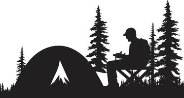 Piste chercheur élégant noir icône mettant en valeur vecteur camping conception tombée de la nuit battre en retraite lisse monochromatique emblème pour aventureux Les campeurs