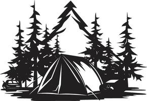 tombée de la nuit battre en retraite noir vecteur logo conception icône pour région sauvage passionnés région sauvage esprit d'aventure lisse noir vecteur camping logo icône