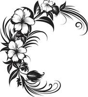 botanique prime lisse icône avec décoratif coins dans noir éternel élégance lisse noir logo avec décoratif floral coins vecteur
