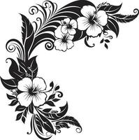 gracieux guirlande lisse noir logo avec décoratif coins élégant pétales élégant vecteur emblème avec décoratif floral coins