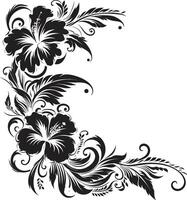 pétales de prestige élégant noir icône avec décoratif floral coins capricieux verticilles monochrome vecteur logo avec décoratif coins