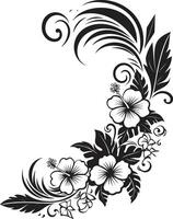 botanique prime élégant noir logo conception avec décoratif coins floral fantaisie monochrome emblème avec décoratif floral coins vecteur