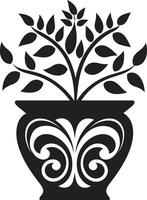 fleur équilibre monochrome plante pot logo avec élégant élégance biologique oasis élégant noir vecteur icône avec décoratif plante pot