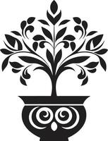 pétales dans poterie lisse noir logo avec élégant plante pot conception botanique beauté monochrome emblème mise en évidence décoratif plante pot vecteur