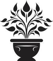 natures niche élégant plante pot logo conception dans monochrome pétale pot-pourri lisse noir icône avec décoratif plante pot vecteur