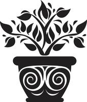 mis en pot panache monochrome emblème mise en évidence décoratif plante pot élégant essence élégant vecteur plante pot logo dans noir