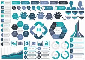 Ensemble de graphiques, étiquettes et icônes isolés sur fond blanc liés aux entreprises. vecteur