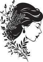 floral femme une vecteur noir logo célébrer féminité chuchotement pétales noir logo conception avec une féminin floral visage icône