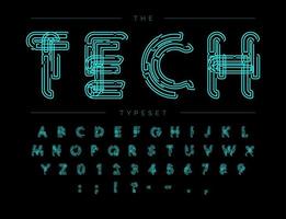 police de cyber-technologie. alphabet de vecteur de style de schéma de contour. lettres et chiffres pour le produit numérique, le logo du système de sécurité, la bannière, le monogramme et l'affiche. conception de composition.