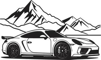 sommet aspiration noir logo conception avec une des sports voiture sur frappant montagneux les sentiers dans vecteur sommet de pointe iconique symbole de une des sports voiture mise à l'échelle noir Montagne routes dans vecteur