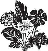 luxuriant tropiques vecteur symbole de plante feuilles et fleurs dans noir logo botanique félicité lisse noir icône conception avec tropical plante feuilles et fleurs