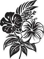 floral paradis dynamique noir logo conception avec exquis tropical plante éléments luxuriant tropiques vecteur symbole de plante feuilles et fleurs dans noir logo