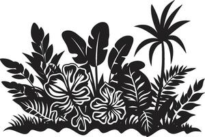 tropical séduire iconique symbole dans noir avec plante feuilles et fleur vecteurs île oasis dynamique noir logo conception avec tropical plante feuilles et fleurs vecteur