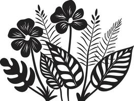 luxuriant tropiques vecteur symbole de plante feuilles et fleurs dans noir logo botanique félicité lisse noir icône conception avec tropical plante feuilles et fleurs