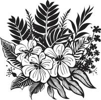 luxuriant tropiques vecteur symbole de plante feuilles et fleurs dans noir logo botanique félicité lisse noir icône conception avec tropical plante feuilles et fleurs