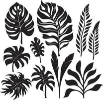 luxuriant tropiques vecteur symbole de plante feuilles et fleurs dans noir logo botanique félicité lisse noir icône conception avec tropical plante feuilles et fleurs