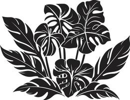 jungle harmonie vecteur noir logo avec exotique plante feuilles et fleurs tropical séduire iconique symbole dans noir avec plante feuilles et fleur vecteurs