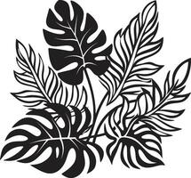jungle harmonie vecteur noir logo avec exotique plante feuilles et fleurs tropical séduire iconique symbole dans noir avec plante feuilles et fleur vecteurs