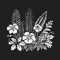 paradis pétales lisse vecteur icône de tropical plante feuilles et fleurs dans noir exotique feuillage vecteur noir logo conception avec tropical plante feuilles et fleurs