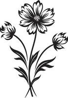 floral chuchote lisse noir icône conception pour fleurs sauvages enchanté fleurit dynamique noir logo avec fleurs sauvages symbole vecteur