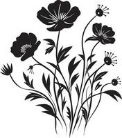 botanique sérénité iconique noir symbole avec fleurs sauvages conception natures palette fleurs sauvages vecteur logo dans noir