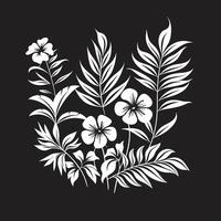 tropical séduire iconique symbole dans noir avec plante feuilles et fleur vecteurs île oasis dynamique noir logo conception avec tropical plante feuilles et fleurs vecteur