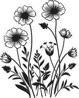enchanté fleurit dynamique noir logo avec fleurs sauvages symbole fleurs sauvages essence vecteur noir logo conception pour Naturel beauté
