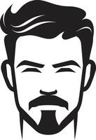 expressif élégance insigne Masculin visage icône dans artistique détail audacieux regard badge vecteur logo pour sur de soi Masculin visage illustration