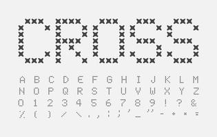 ensemble de lettres de points abstraits. croix alphabet. titre de la couture abc. conception de polices de point de croix. lettre de vecteur noir sur fond blanc.