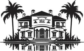 horizon sanctuaire crête élégant emblème avec moderne villa silhouette villa vue badge panoramique vue logo de une contemporain villa vecteur