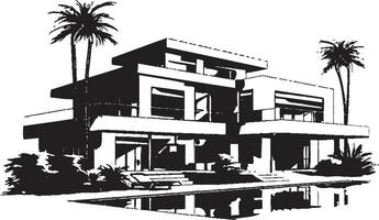 Urbain utopie crête vecteur conception de une moderne villa pour ville vivant horizon sanctuaire badge moderne villa silhouette dans iconique logo