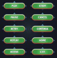 Jeu ui ensemble de vert boutons avec modifiable texte effet gui à construire 2d Jeux Jeu boutons trousse vecteur