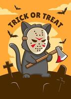 content Halloween marrant chat avec chauves-souris, citrouille, crâne. vecteur illustration