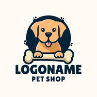 animal de compagnie magasin logo modèle, mignonne chien avec OS vecteur illustration