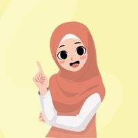 Jeune hijab fille montrer du doigt vers le haut vecteur